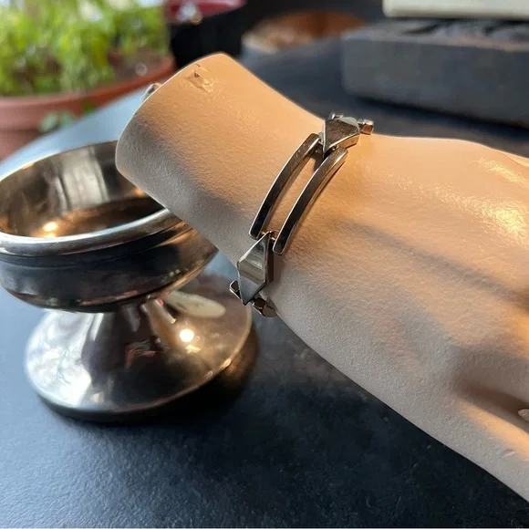 Silver Stainless Steel Minimalist MCM Necklace & Bracelet Set Vintage Jewelry - Picture 5 of 11